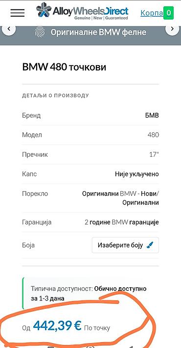 Aluminijumske felne BMW original 17 coli 5x112 promer rupa 7,5 J