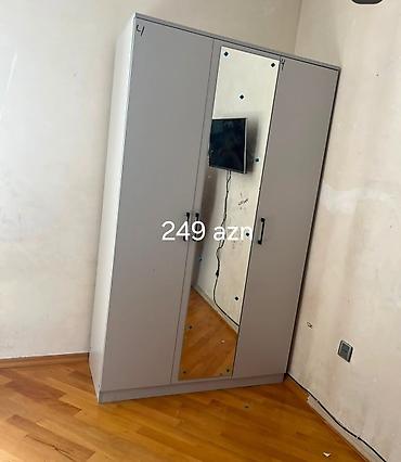 mebel shkaf: Üç qapılı şkaf – güzgülü model - Rəng: Boz - Korpus: laminat/MDFlam — 1