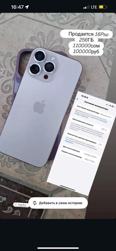 айпад 6: IPhone 16 Pro, 256 ГБ, White Titanium, Чехол, 100 %