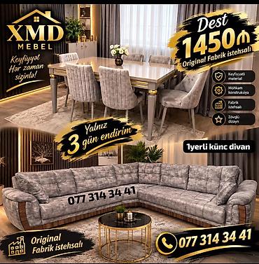 ucuz kunc divanlari: XMD Mebel – Yemək otağı dəsti və 1 yerli künc divan • Dəst: Original — 1