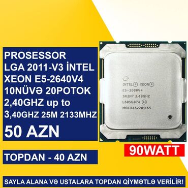Мониторы: Процессор Intel Xeon E Prosessor “LGA 2011-V3 (5ci nəsil) İntel Xeon E5-2640V4”, > 8 ядер, Б/у