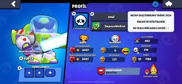 profil şəkilləri: Brawl Stars oyunu üçün oyun hesabı Profil: - Ad: stul - ID: #V9QUCVC8
