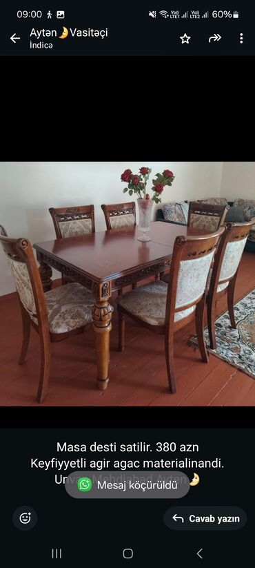 продаю айфон 6: Qonaq otağı üçün, Dördbucaq masa, 6 stul