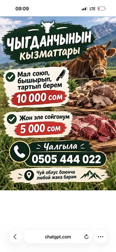Услуги по забою и разделке скота Стоимость: 10 000 сом. - Только