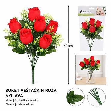 ruže od tila: KMT 6 cvet sa štipaljkom 8 – buket veštačkih ruža - Brend: Kmt style — 1