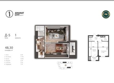 молодая квартира: 1 комната, 48 м², Элитка, 8 этаж, ПСО (под самоотделку)