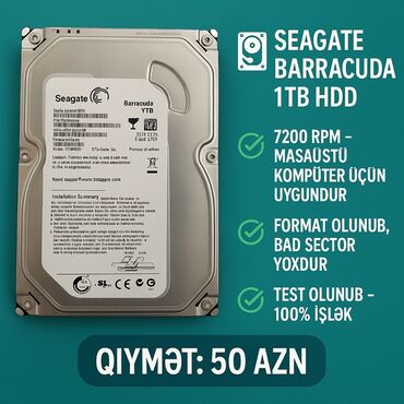 Sərt disklər (HDD): Daxili Sərt disk (HDD) Seagate, 1 TB, 7200 RPM, 3.5"
