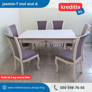 Masa və oturacaq dəstləri: Qonaq otağı üçün, Yeni, Açılan, Dördbucaq masa, 6 stul — 2