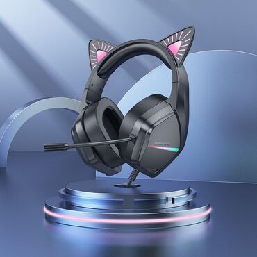 наушники на компьютер: Навушники для комп'ютера Borofone BO106 Cat (Чорно-рожевий) Гарнитура