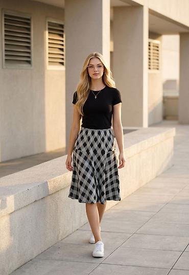 Suknje: Ženska midi suknja sa A-krojem i elastičnim pojasom - Dužina: midi — 7