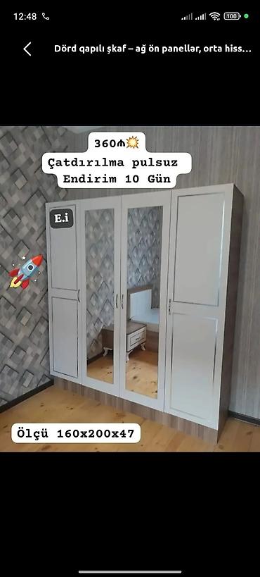 qab alan: Yeni, 4 qapılı, Güzgülü, Ağ, Taxta, Açılan, Düz dolab — 2