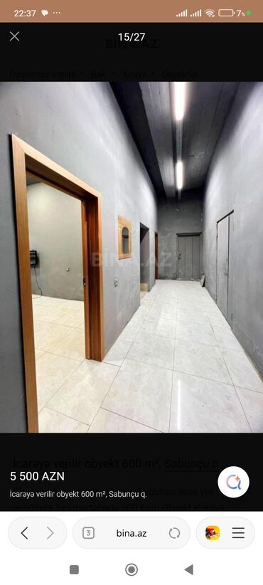 Binalar: İcarəyə obyekt – 600 m², Sabunçu q. - İki mərtəbəli, fasadı daş üzlü — 7
