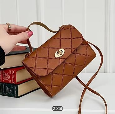 Çantalar: Qadın çanta kolleksiyası 1) Kvadrat naxışlı qəhvəyi mini çanta - — 1