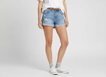 krótkie jeansowe spodenki z wysokim stanem podarte: H&M, Szorty damskie, rozmiar M