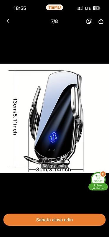 avtomobil kreditle: Avtomobil üçün simsiz şarjlı telefon tutacağı – rəng: gümüş Tecili — 3
