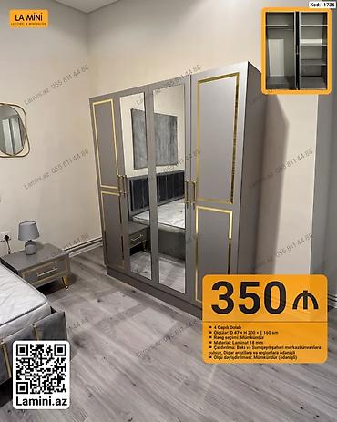 Dolablar: 4 qapılı paltar dolabı – La Mini (Kod: 11736) - Ölçülər: D 47 × H 200 — 1