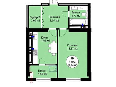65000: 1 комната, 51 м², Аламедин-1 мкр Элитка, 13 этаж — 2