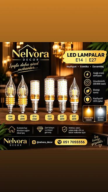 paneler: Nelvora Decor LED Lampalar – E14 və E27 - Güclər və soketlər: - E14 — 1