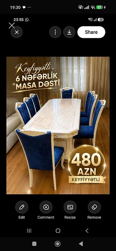 Keyfiyyətli 6 nəfərlik masa dəsti - Dəst: 1 ədəd masa + 6 ədəd stul -