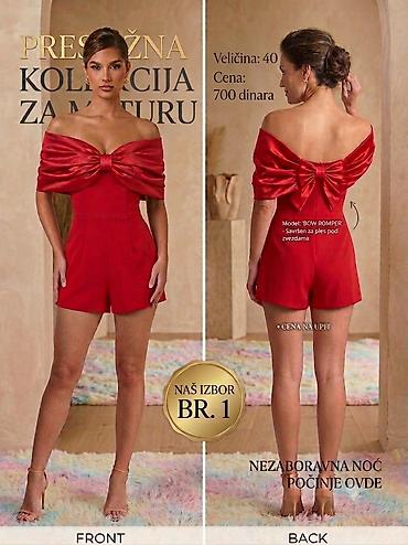 afrodita moda: Elegantni crveni kombinezon “Bow Romper” za maturu. Off-shoulder kroj — 1