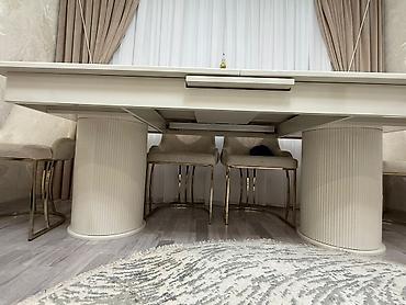 Mebel: Qonaq otağı üçün, İşlənmiş, Açılan, Dördbucaq masa, 6 stul — 5