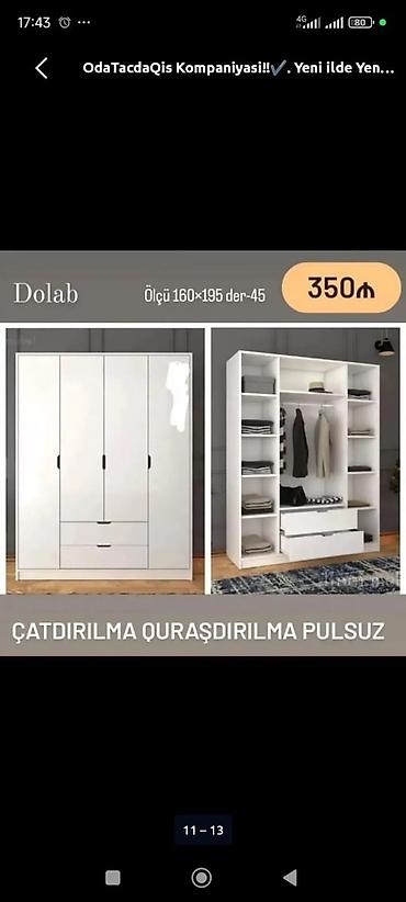 pol taxdası: Məhsul: Paltar dolabı Ölçü: 160 × 195 sm, dərinlik 45 sm Rəng: Ağ — 1