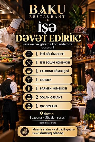 bellboy vakansiya 2026: Ofisiant tələb olunur, Restoran — 1