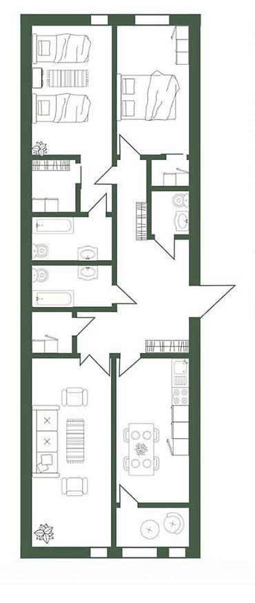 3комн: 3 комнаты, 123 м², Азия Молл Элитка, 7 этаж, ПСО (под самоотделку) — 2
