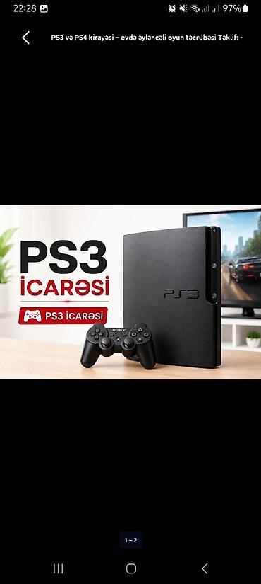 ps3 kirayə: Playstation 3 icarəsi (2 ədəd pult + yaddaşında oyunlar) 1 günü 15 AZN — 1