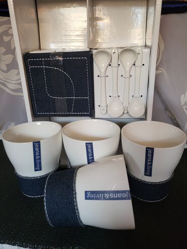 Kuhinjski setovi: Solje nove za kafu,caj Jeans - Living komplet. Solje sa porcelanskim — 5
