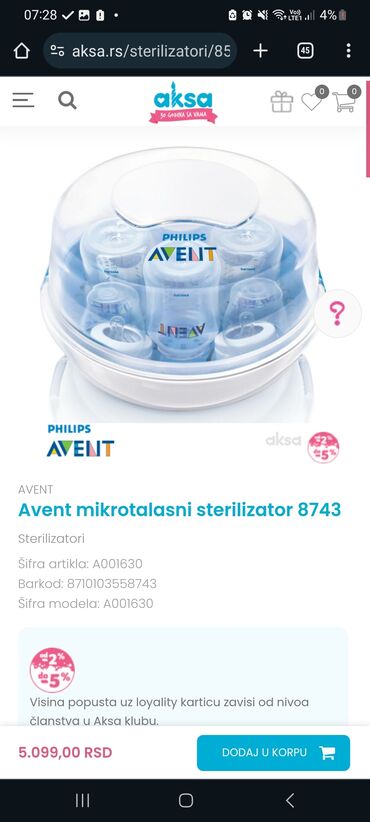 avent pumpica: Avent sterilizator za mikrotalasnu