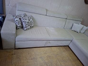 açılan çarpayı: Bej rəngli L‑şəkilli künc divan - Rahat dizayn: Geniş oturacaq — 5