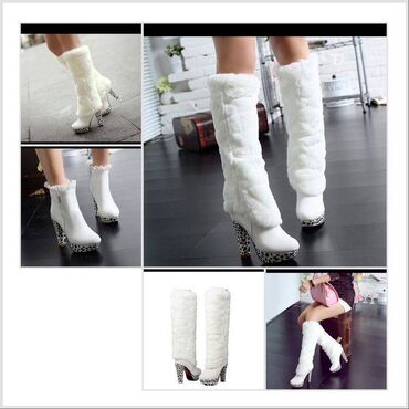 обувь белая: Сапоги - ботиночки, размер 37, голенище мех съемный, высота каблука