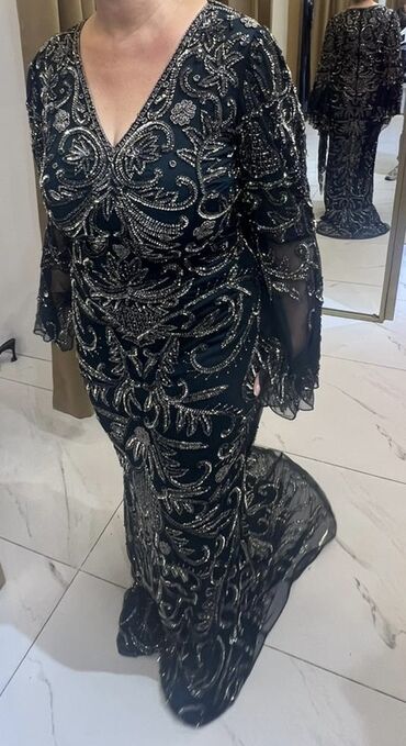 Ziyafət donları: Qaraya çalan yaşıl rəngli, uzun ziyafət/libas - Material: şəffaf — 3