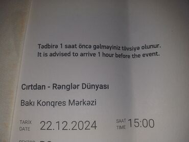 3391 kilometre bilet al: Sabah saat 15:00da Baki Konqres Merkezinde Cirtdan Souya 4 bilet var