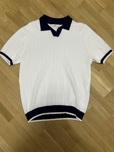 polo classic şalvar: Ağ rəngli, qısaqol trikotaj polo köynək - Rəng: ağ, tünd göy — 1