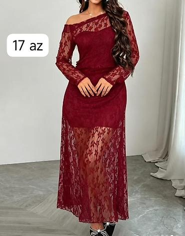 son model donlar: Qırmızı krujeva maxi don - Model: bir çiyin açıq kəsimli, uzunqol - — 1