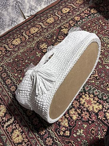 yoqa və fitnes ucun xalcalar: Ağ rəngli əl işi körpə beşiyi/daşıma səbəti - Material: qalın — 6