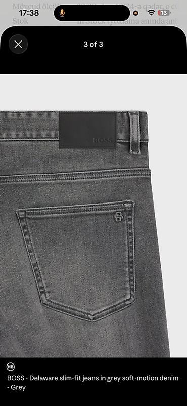 Cinslər: HUGO BOSS “Delaware” kişi cins şalvarı – Slim-fit - Rəng: boz (grey — 4