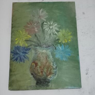 gül toxumlarının satışı: Yağlı boya tablo – “Vazoda çiçəklər” - Texnika: kətan üzərində yağlı