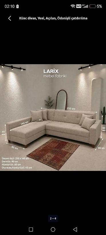 Ev üçün mebel: Künc divan – LARIX mebel fabriki - Ölçü: 250 × 150 sm (şəkildə 250 × — 2
