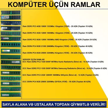 Operativ yaddaş (RAM): Kompüter üçün Ramlar (DDR2/DDR3/DDR4) SAYLA ALANA VƏ USTALARA TOPDAN -da lalafo.az — 2 Operativ yaddaş (RAM): Kompüter üçün Ramlar (DDR2/DDR3/DDR4) SAYLA ALANA VƏ USTALARA TOPDAN — 2