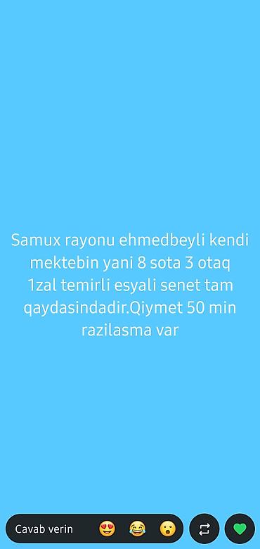 sarayda heyet evleri 2023: Samux rayonu, Əhmədbəyli kəndi, məktəbin yanı. 8 sot torpaq sahəsində — 1