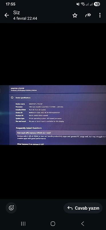 prosessor i7: İşlənmiş ASUS Vivobook, 15.6 ", Intel Core i7, 1 TB, Ünvandan götürmə — 1