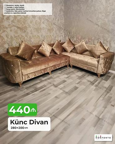 Divanlar: Künc divan – 280×200 sm - Mexanizm: açılan, bazalı (yataq funksiyası — 1