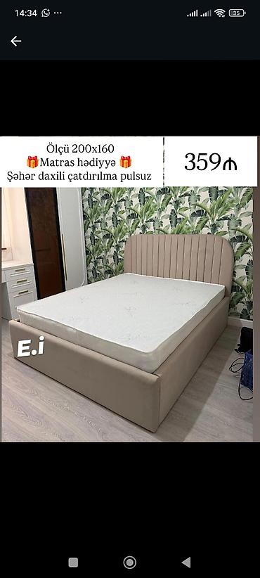 Məhsul: Yumşaq başlıqlı iki nəfərlik çarpayı + hədiyyə matras - Ölçü