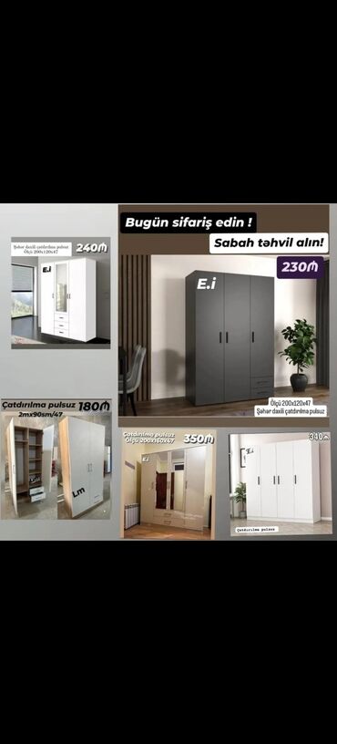 Dolablar: Açılan, 3 qapılı Düz dolab, Qarderob, paltar dolabı -da lalafo.az — 4 Dolablar: Açılan, 3 qapılı Düz dolab, Qarderob, paltar dolabı — 4