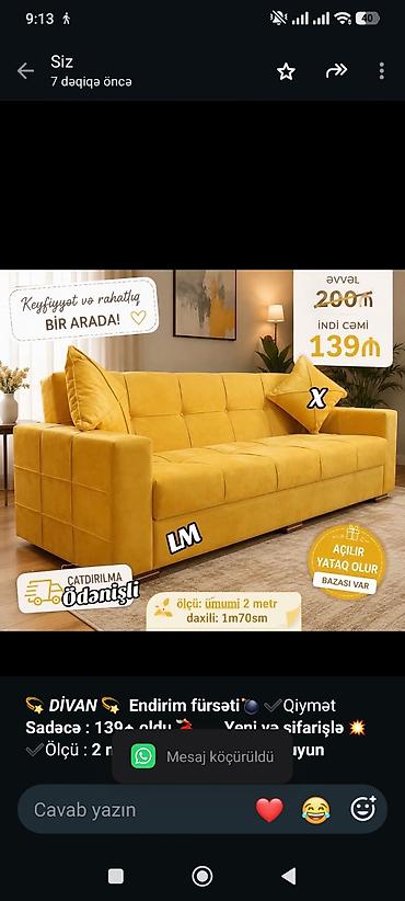 💫 _*DİVAN*_ 💫 *Endirim fürsəti💣* ✔️Qiymət *Sadəcə : 139₼ oldu* 💃 lalafo.az -da 💫 _*DİVAN*_ 💫 *Endirim fürsəti💣* ✔️Qiymət *Sadəcə : 139₼ oldu* 💃