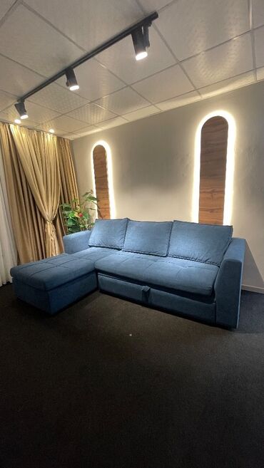 купить диван и кресло: Диван-кровать, цвет - Голубой, Новый