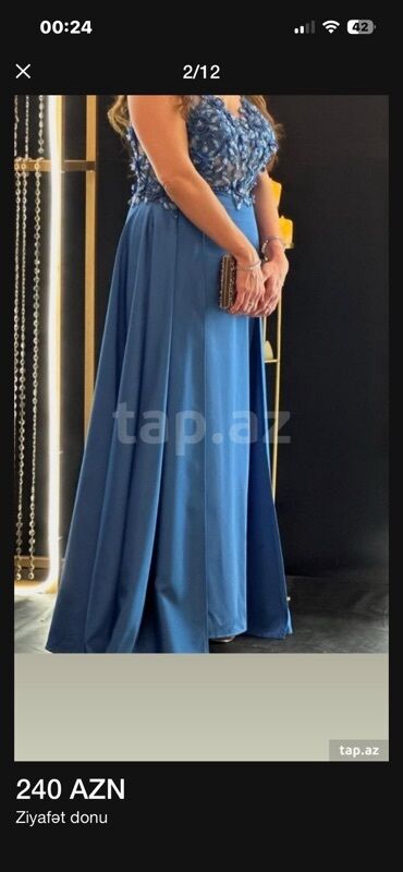 Ziyafət donları: Ziyafət donu – 240 AZN - Rəng: mavi - Model: uzun, A-kesim ətəkli — 1